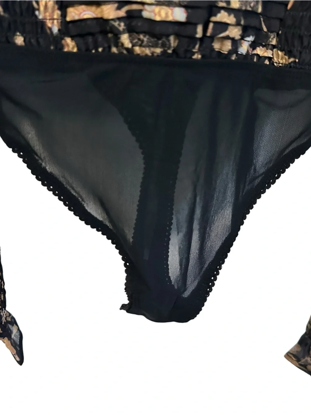 Free People Womens Brunch Date Floral Bodysuit Sz XS Long Sleeve Black
